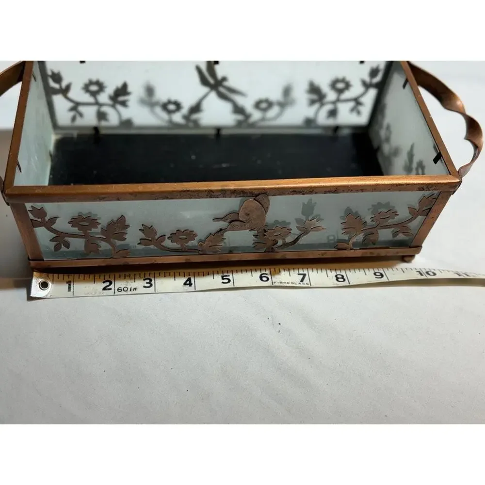 Vintage Copper and Glass Planter with Floral Design